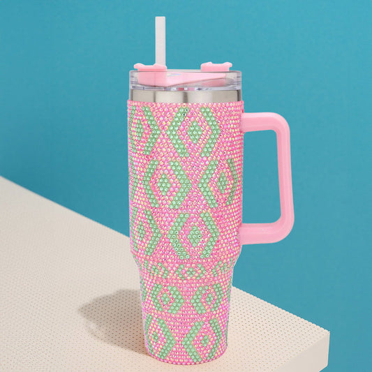 Pink and Green Bling Studded Abstract Patterned 40oz Stainless Steel Tumbler - M H W ACCESSORIES LLC