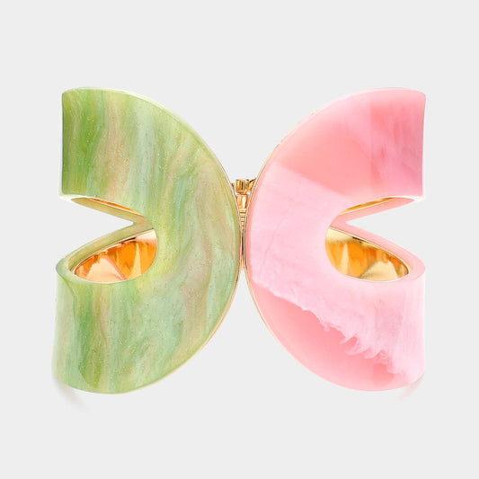 Pink and Green Glittered Resin Hinged Bangle Bracelet- M H W ACCESSORIES - M H W ACCESSORIES LLC