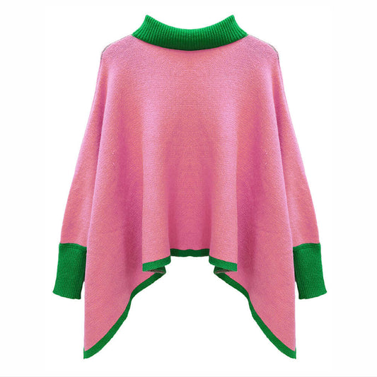 Pink and Green Knit Poncho - M H W ACCESSORIES LLC