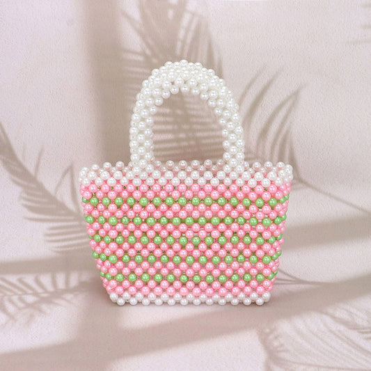 Pink and Green Pearl Tote Bag for Women - M H W ACCESSORIES LLC