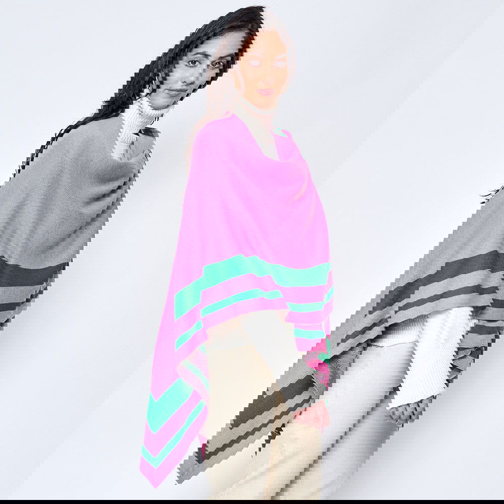 Pink and Green Shoulder Strap Ruana Poncho-M H W ACCESSORIES - M H W ACCESSORIES LLC