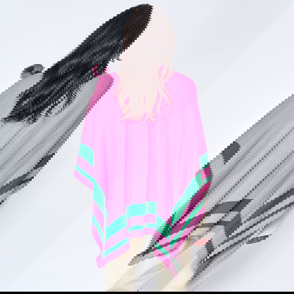 Pink and Green Shoulder Strap Ruana Poncho-M H W ACCESSORIES - M H W ACCESSORIES LLC