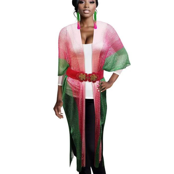 Pink and Green Two-Tone Lurex Kimono Poncho for Women - M H W ACCESSORIES LLC