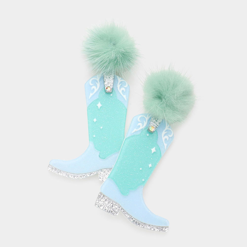 Pom Pom Western Boots Link Dangle Earrings-M H W ACCESSORIES - M H W ACCESSORIES LLC