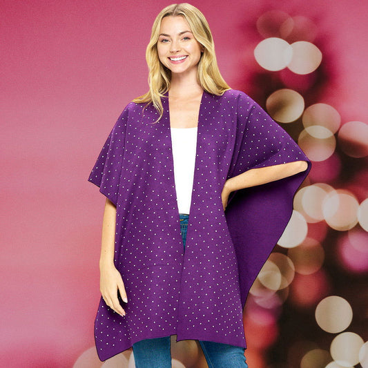 Purple Bling Solid Ruana Poncho - M H W ACCESSORIES LLC