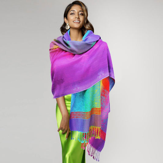 Purple Colorful Elephant Printed Pashmina Scarf Shawl - M H W ACCESSORIES LLC