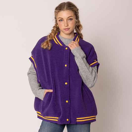 Purple & Yellow College Game Day Sherpa Vest-Flash Sale Price Drop - M H W ACCESSORIES LLC