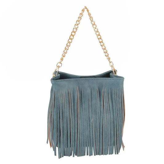 Purse Denim Blue Faux  Leather Fringe Bag for Women - M H W ACCESSORIES LLC