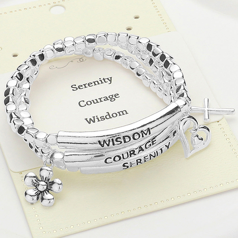 3PCS - Serenity Courage Wisdom Message Pearl Pigeon Angel Charm Bracelet