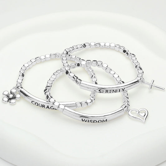 3PCS - Serenity Courage Wisdom Message Pearl Pigeon Angel Charm Bracelet