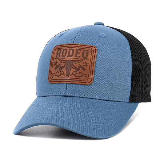 RODEO Steer Head Patch Denim Blue Mesh Back Trucker Hat - M H W ACCESSORIES LLC