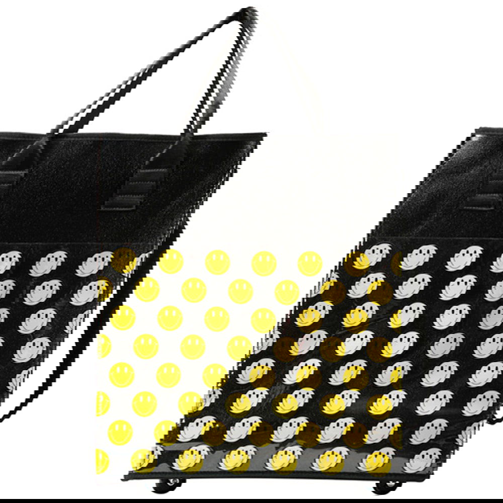 ROLLING YELLOW HAPPY FACE THEMED SHOPPING BAG - M H W ACCESSORIES LLC