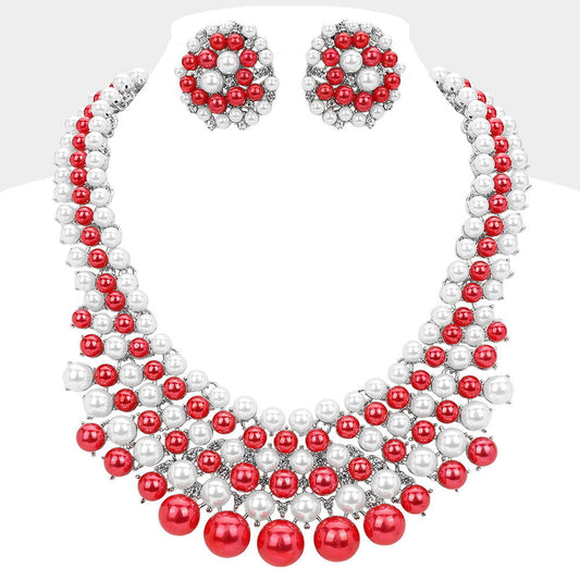 Radiant Red and White Pearl Collar Necklace - M H W ACCESSORIES LLC