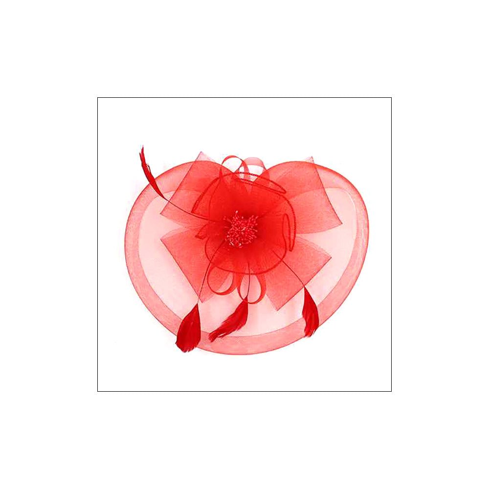 Red Bow Flower Feather Mesh Flower Fascinator / Headband - M H W ACCESSORIES LLC