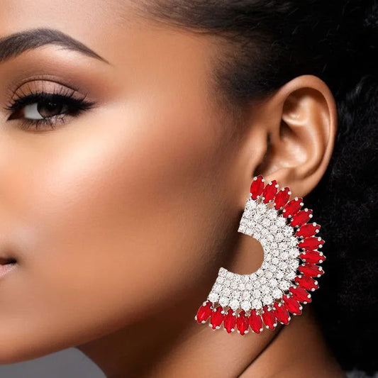 Red Crystal Circle Silver Studs- M H W ACCESSORIES - M H W ACCESSORIES LLC