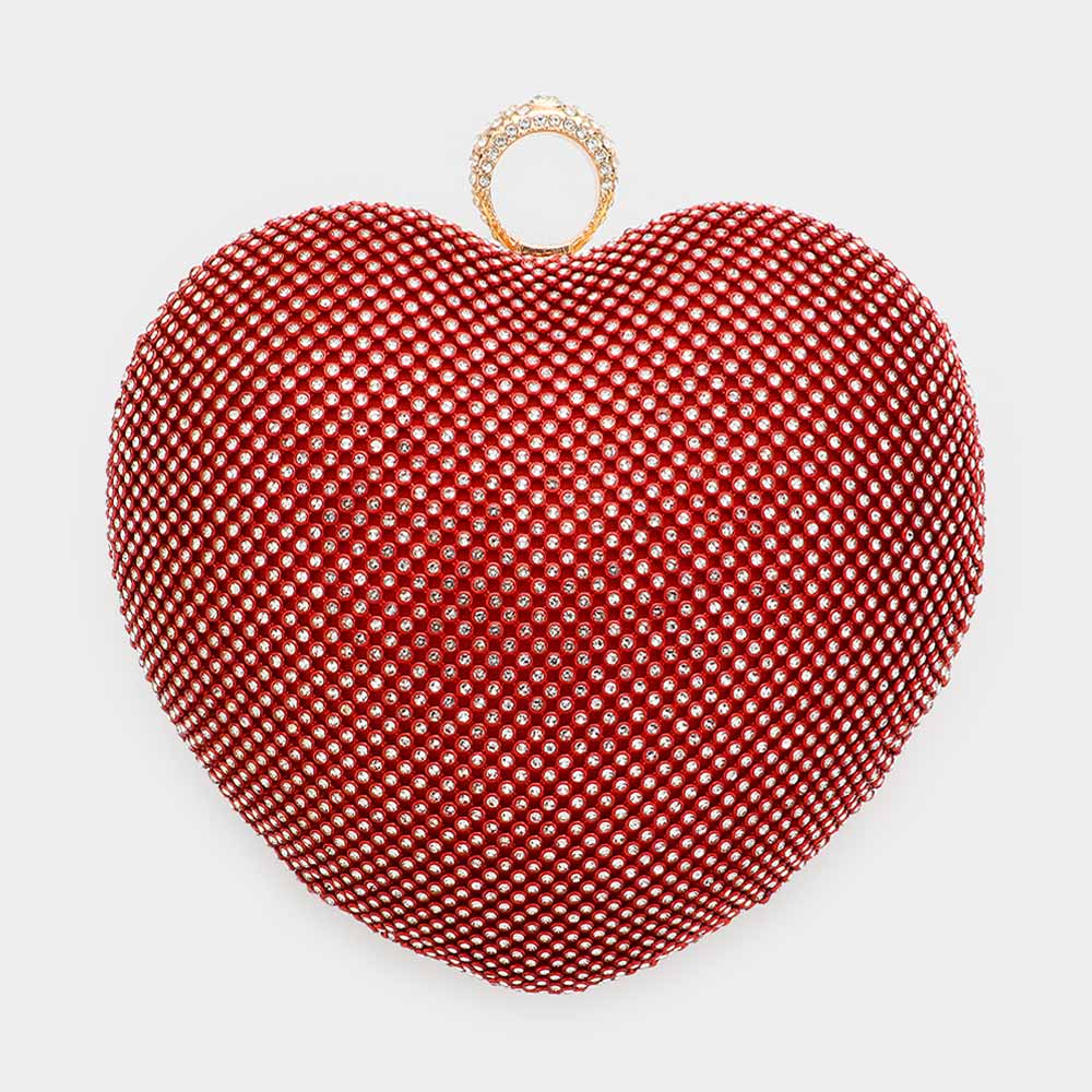 Red Heart Shaped Rhinestone Clutch Bag- M H W ACCESSORIES - M H W ACCESSORIES LLC