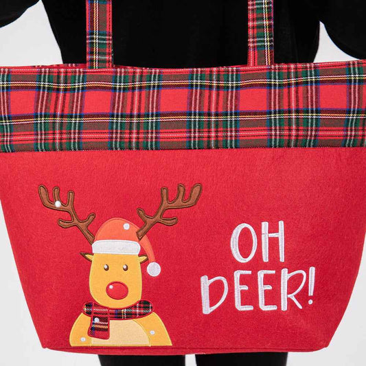 Red Oh Deer Letter Reindeer Christmas Tote Bag
