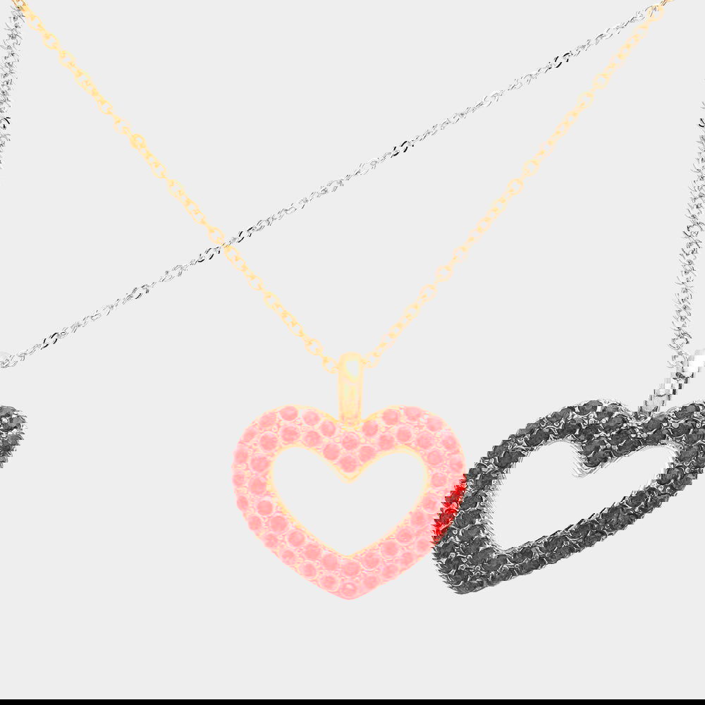 Red Rhinestone Open Heart Pendant Necklace for Her - M H W ACCESSORIES LLC