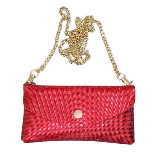 Red Rhinestone Wallet Chain Clutch Crossbody Bag-M H W ACCESSORIES - M H W ACCESSORIES LLC