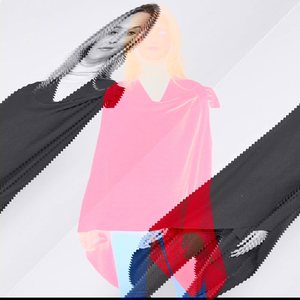 Red Shoulder Strap Solid Ruana Poncho - M H W ACCESSORIES LLC