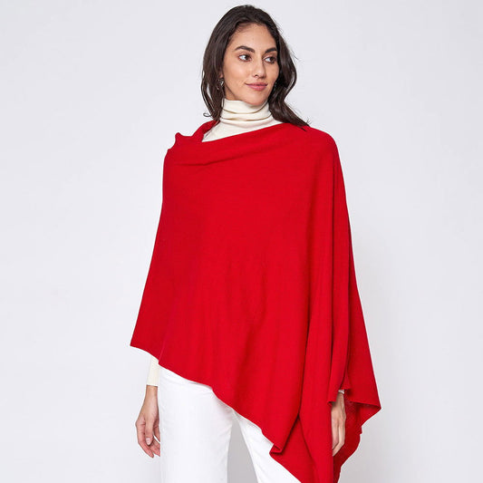 Red Solid Scarf Poncho-M H W ACCESSORIES - M H W ACCESSORIES LLC
