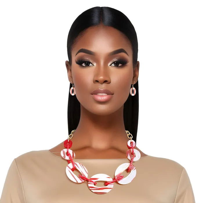 Red & White Marbled Link Set-M H W ACCESSORIES - M H W ACCESSORIES LLC