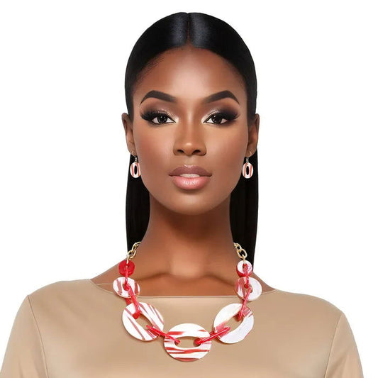 Red & White Marbled Link Set-M H W ACCESSORIES - M H W ACCESSORIES LLC