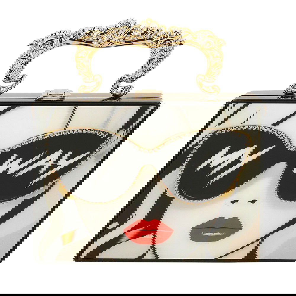 Retro Pop Art Lady My Way Message Printed Box Clutch Bag / Crossbody Bag - M H W ACCESSORIES LLC