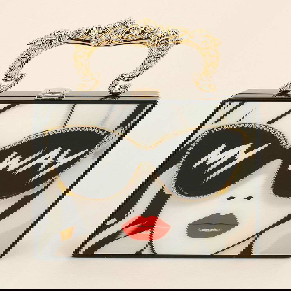 Retro Pop Art Lady My Way Message Printed Box Clutch Bag / Crossbody Bag - M H W ACCESSORIES LLC