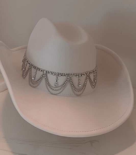 Rhinestone Chain Link Ivory Western Cowboy Hat - M H W ACCESSORIES LLC