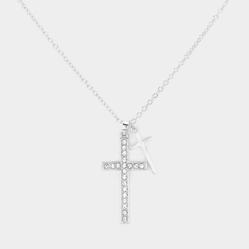 Rhinestone Embellished Cross Pendant Necklace - M H W ACCESSORIES LLC