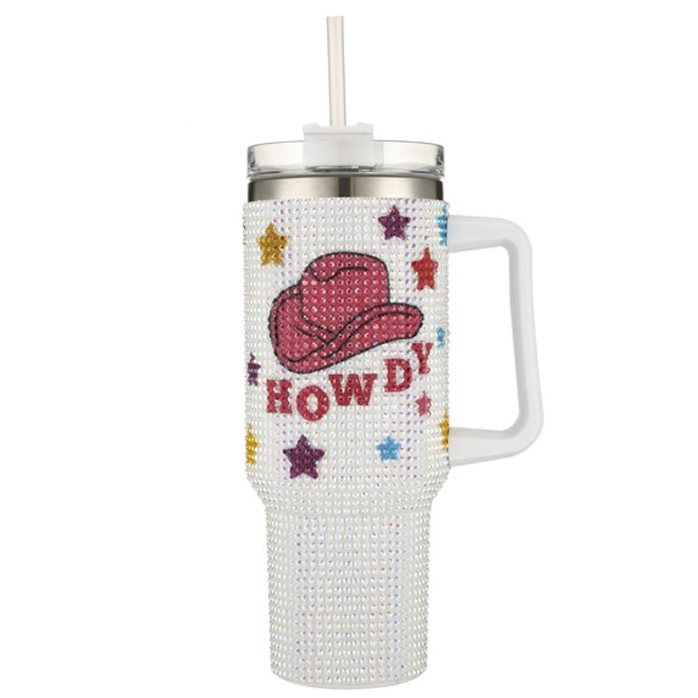 Rhinestone Encrusted Howdy Cowboy Hat 40Oz Tumbler - M H W ACCESSORIES LLC