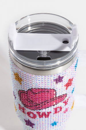 Rhinestone Encrusted Howdy Cowboy Hat 40Oz Tumbler - M H W ACCESSORIES LLC