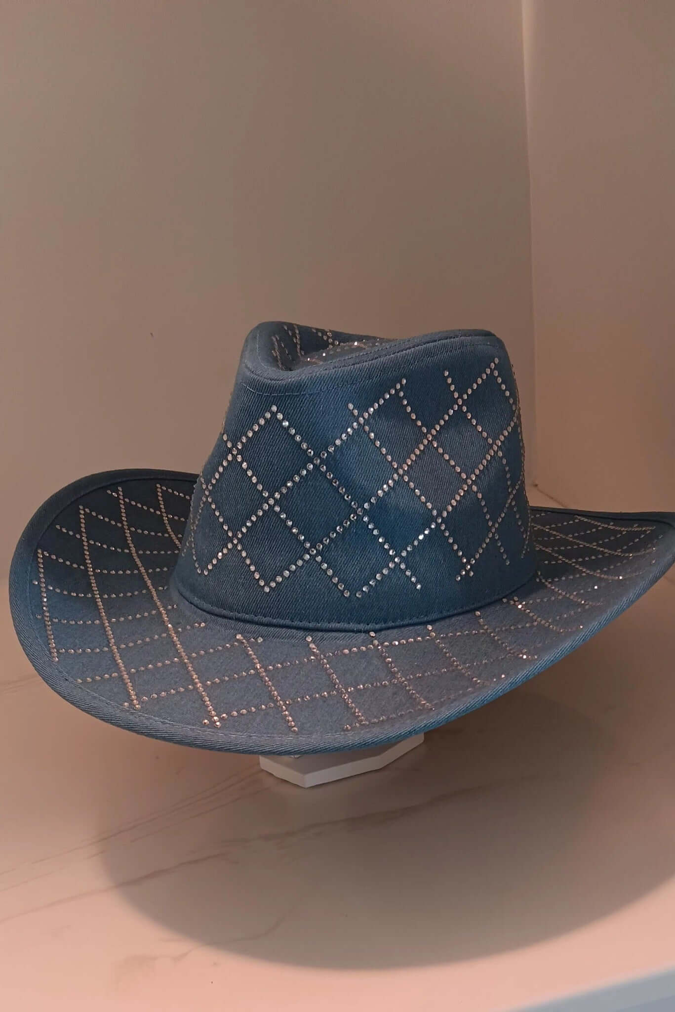 Rhinestone Mesh Pattern Denim Western Cowboy Fedora Hat - M H W ACCESSORIES LLC