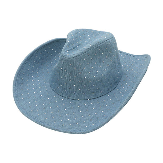 Rhinestone Studded Blue Denim Cowboy Hat - M H W ACCESSORIES LLC