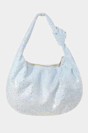 Rhinestone Studded Light Blue Hobo Bag