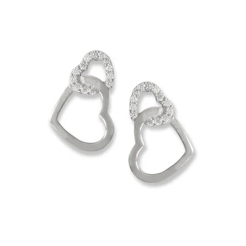 Rhodium Plated CZ and Polished Linked Heart Drop Earrings - M H W ACCESSORIES LLC