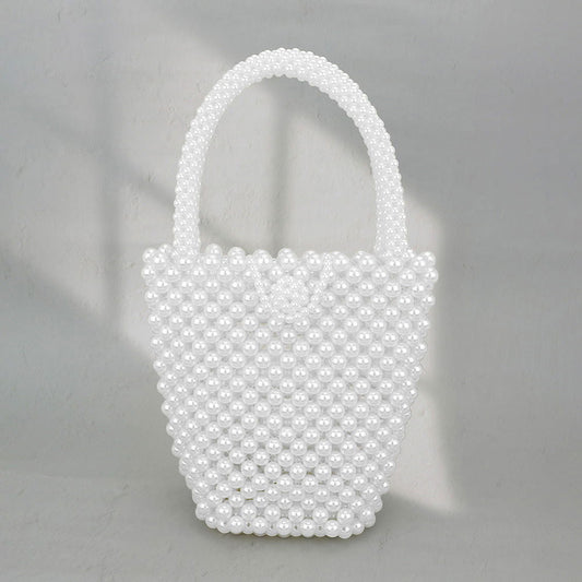 Rhodium White Pearl Bucket HandBag - M H W ACCESSORIES LLC