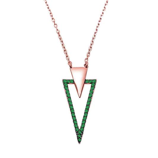 Rose Gold Plated Emerald & Cubic Zirconia Sterling Silver Necklace-M H W ACCESSORIES - M H W ACCESSORIES LLC