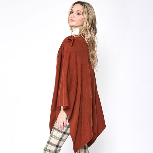 Rust Shoulder Strap Solid Ruana Poncho - M H W ACCESSORIES LLC