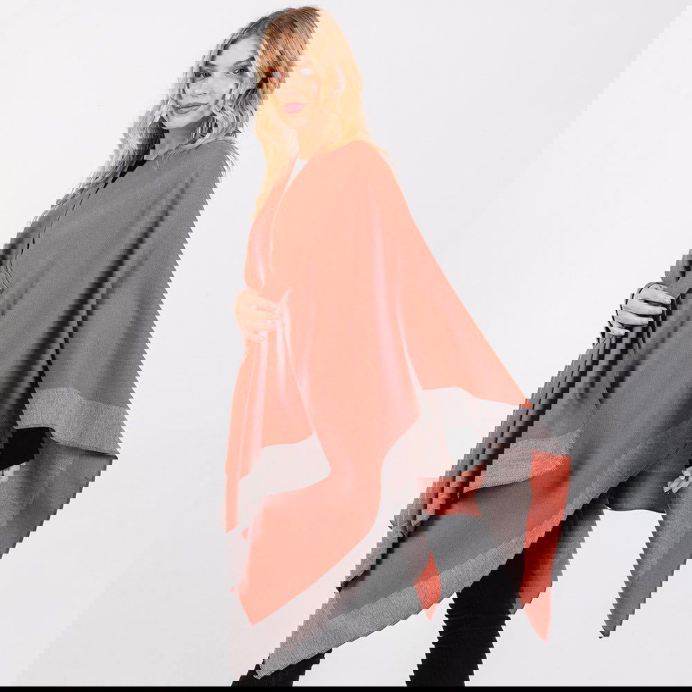 Rust Two Tone Pull Through Shawl Ruana Poncho - M H W ACCESSORIES LLC