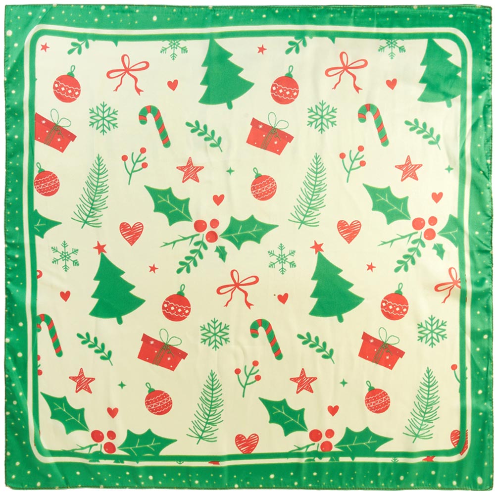 Vintage Christmas Pattern Square Green Bandana Scarf M H W ACCESSORIES LLC Vintage Christmas Pattern Square Green Bandana Scarf