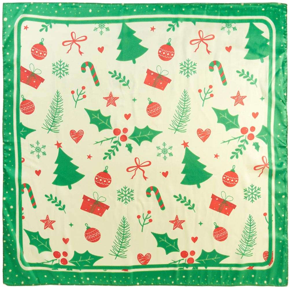 Vintage Christmas Pattern Square Green Bandana Scarf M H W ACCESSORIES LLC Vintage Christmas Pattern Square Green Bandana Scarf