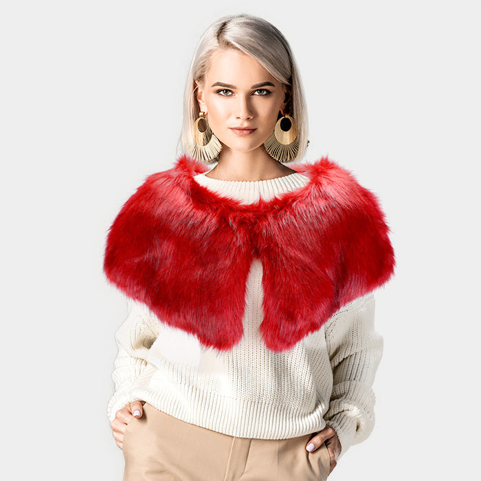 Women's Red Faux Fur Cape Scarf - M H W ACCESSORIES LLC