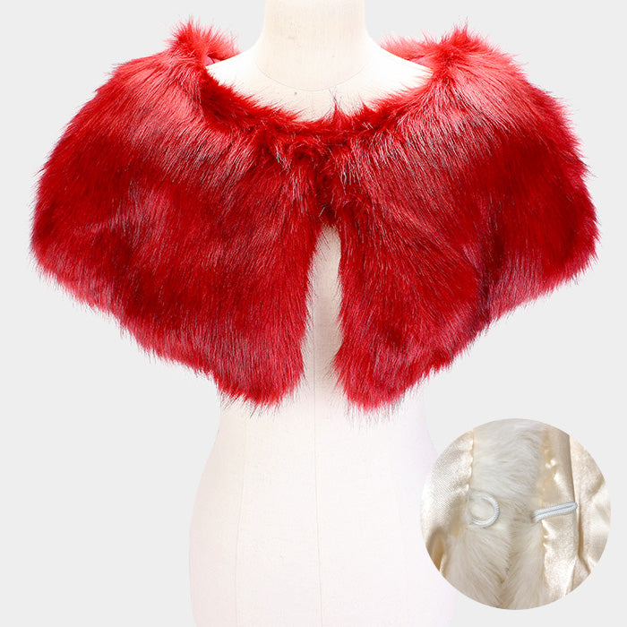 Women's Red Faux Fur Cape Scarf - M H W ACCESSORIES LLC