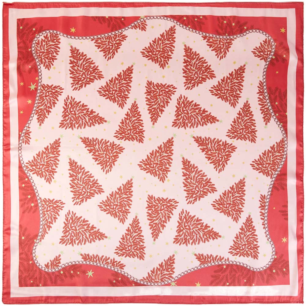 Vintage Christmas Tree Pattern Red Square Bandana Scarf M H W ACCESSORIES LLC Vintage Christmas Tree Pattern Red Square Bandana Scarf