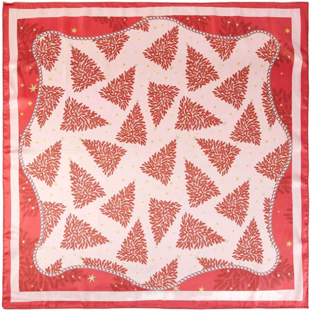 Vintage Christmas Tree Pattern Red Square Bandana Scarf M H W ACCESSORIES LLC Vintage Christmas Tree Pattern Red Square Bandana Scarf