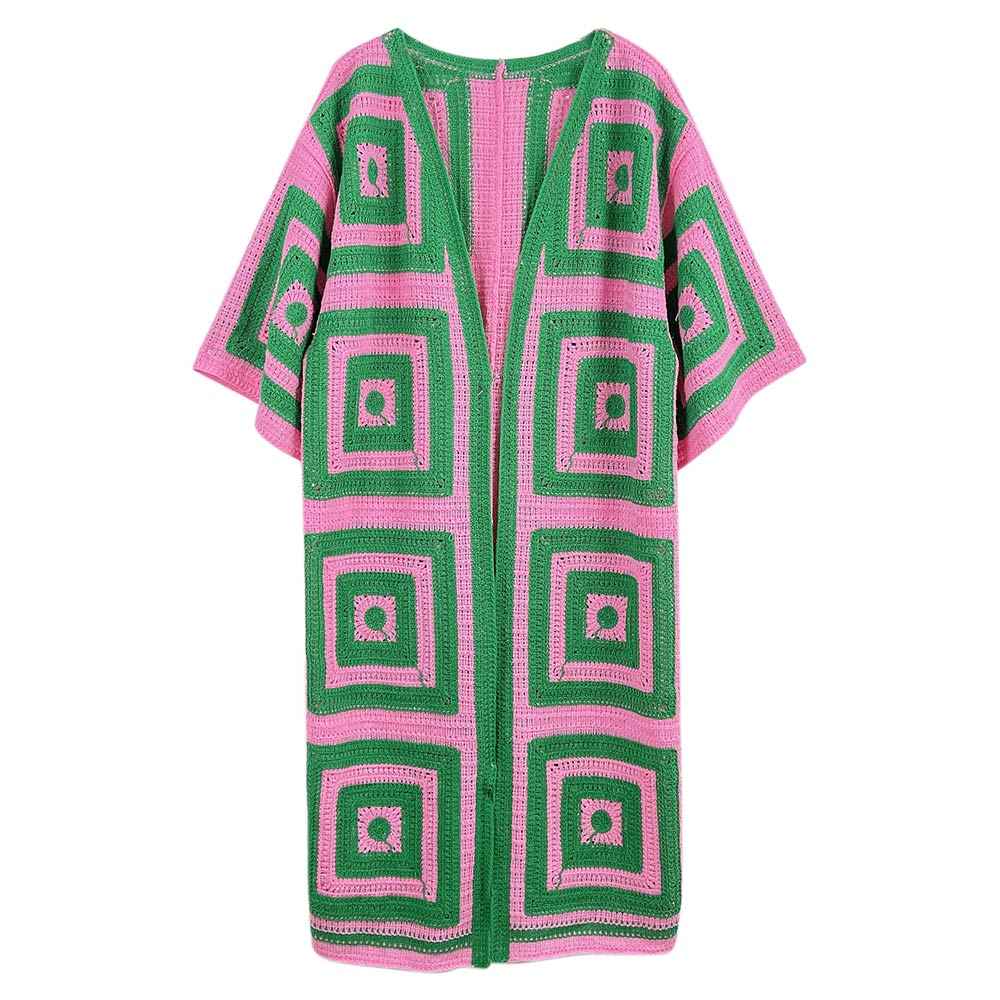 Pink and Green Crochet Cardigan