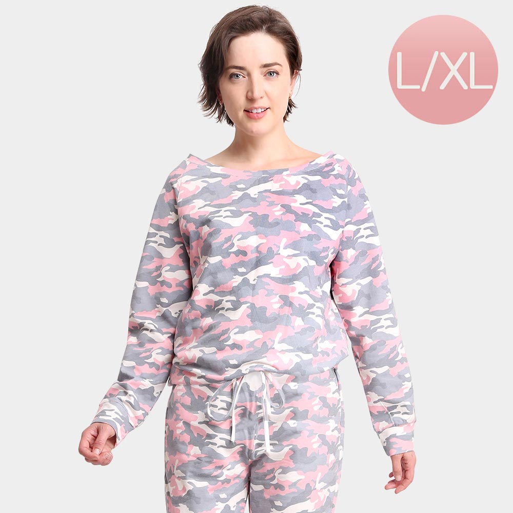 Pink Camouflage Patterned Loungewear Tops for Women-Large/ X-Large M H W ACCESSORIES LLC Pink Camouflage Patterned Loungewear Tops for Women-Large/ X-Large