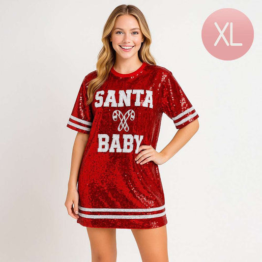 Santa Baby Message Christmas Red Sequin Jersey Top-X-Large - M H W ACCESSORIES LLC